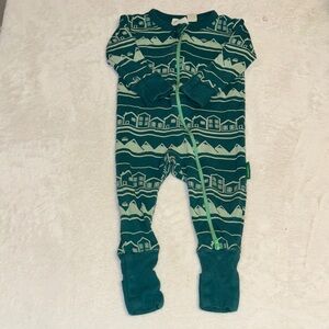 Parade Teal Mountain & Village Print Zip-Front Kids One-Piece footie sleeper pjs